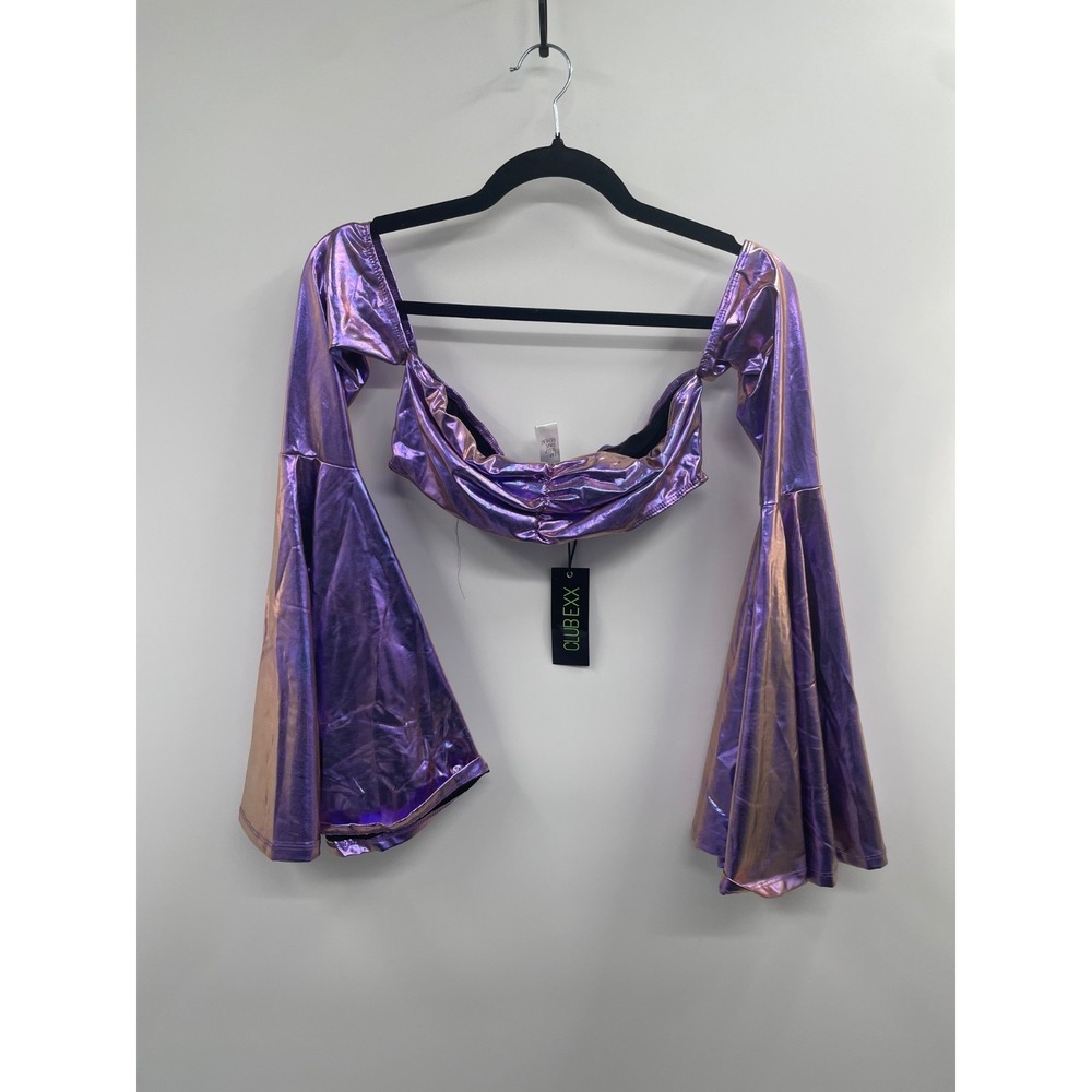 NWT Dolls Kill Club Exx Love Metallic Tube Top Women's Medium Purple Bell Sleeve